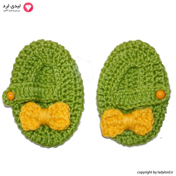 پاپوش بافتنی نوزاد دخترانه مناسب 1 تا 1.5 سال رنگ سبز-زرد