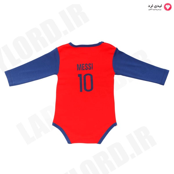زیردکمه نوزادی  قرمز طرح تیم فوتبال بارسلونا شماره 10 مسی