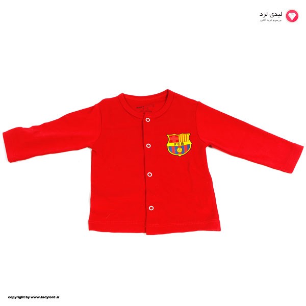 ست سه تکه نوزادی  قرمز طرح تیم فوتبال بارسلونا شماره 10 مسی 