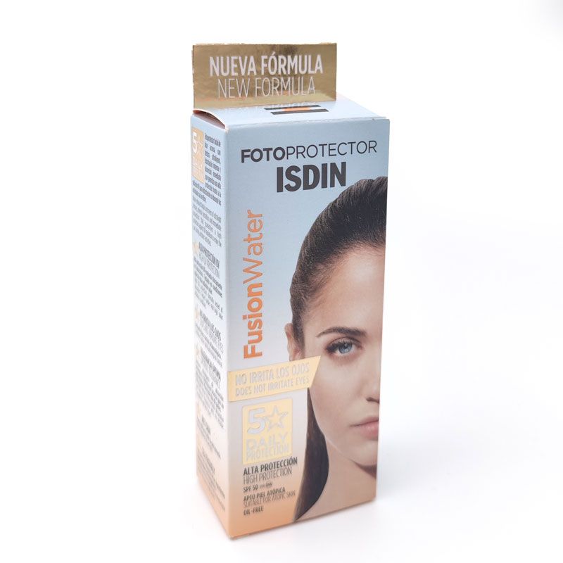 کرم ضد آفتاب بی رنگ ایزدین SPF50 مدل Fusion Water 5 Daily مناسب انواع پوست حجم 50 میلی لیتر پک NEW FORMULA