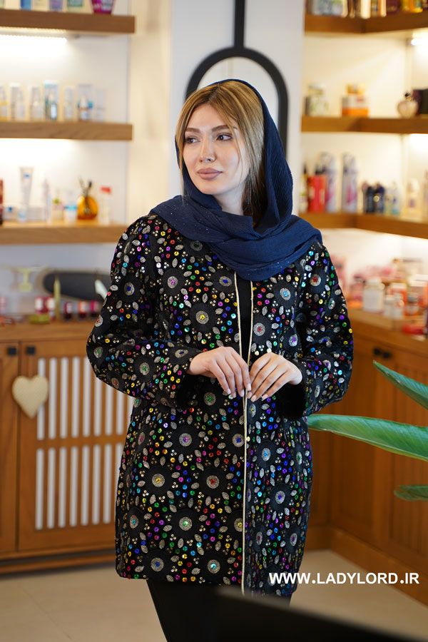 برای بزرگنمایی تصویر دوبار کلیک نمایید مانتو پاییزه طرح هفت رنگ ماهوت