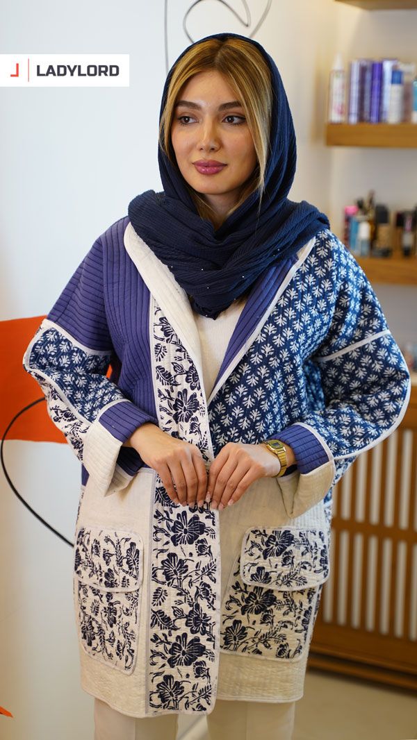 برای بزرگنمایی تصویر دوبار کلیک نمایید مانتو زنانه کوک دوزی سفید سرمه ای