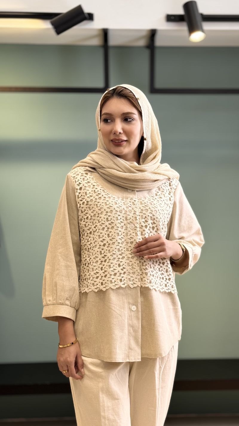 برای بزرگنمایی تصویر دوبار کلیک نمایید شومیز زنانه مدل دوتیکه لنین طرح آیلا کد 1912