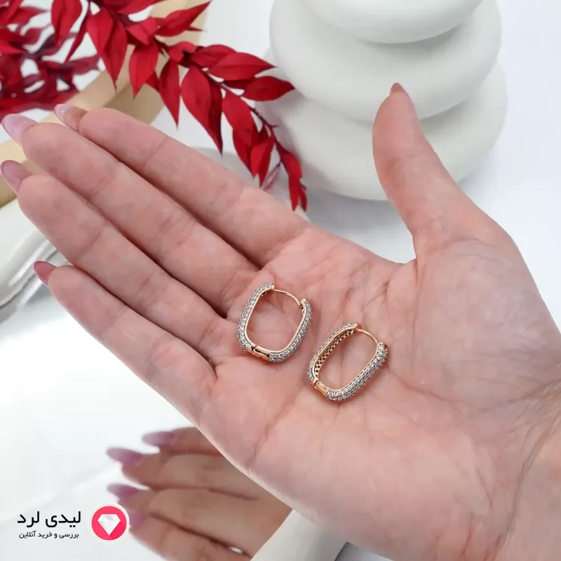 برای بزرگنمایی تصویر دوبار کلیک نمایید گوشواره ژوپینگ مدل مربعی با نگینکاری کد 25346