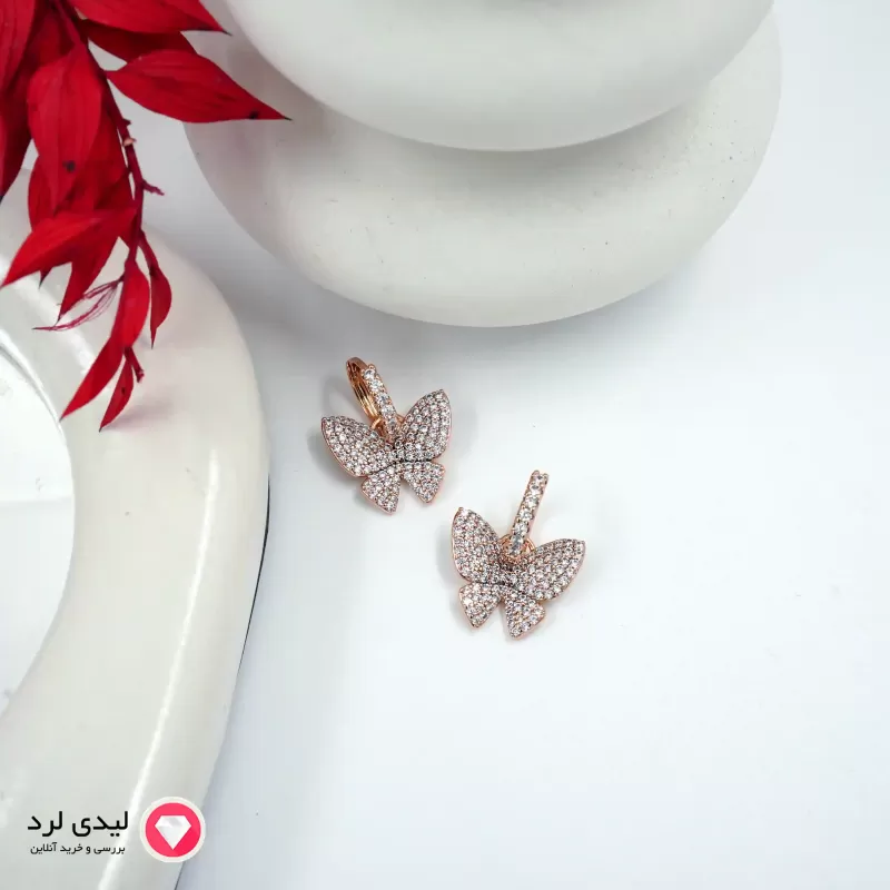 گوشواره طرح پروانه نگین دار ژوپینگ کد 25626