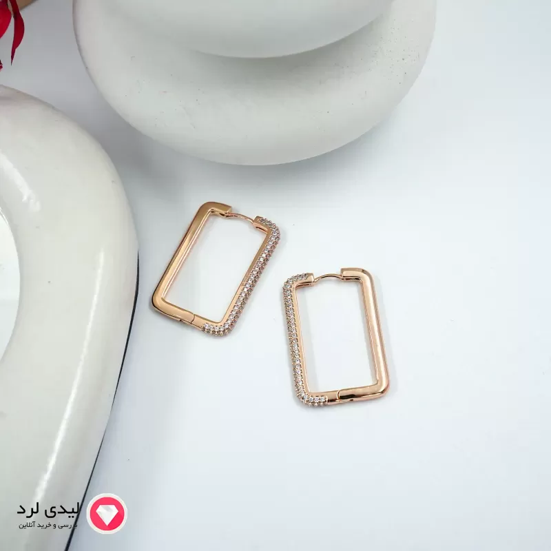 برای بزرگنمایی تصویر دوبار کلیک نمایید گوشواره طرح مستطیلی نیمه نگین دار ژوپینگ کد 26827