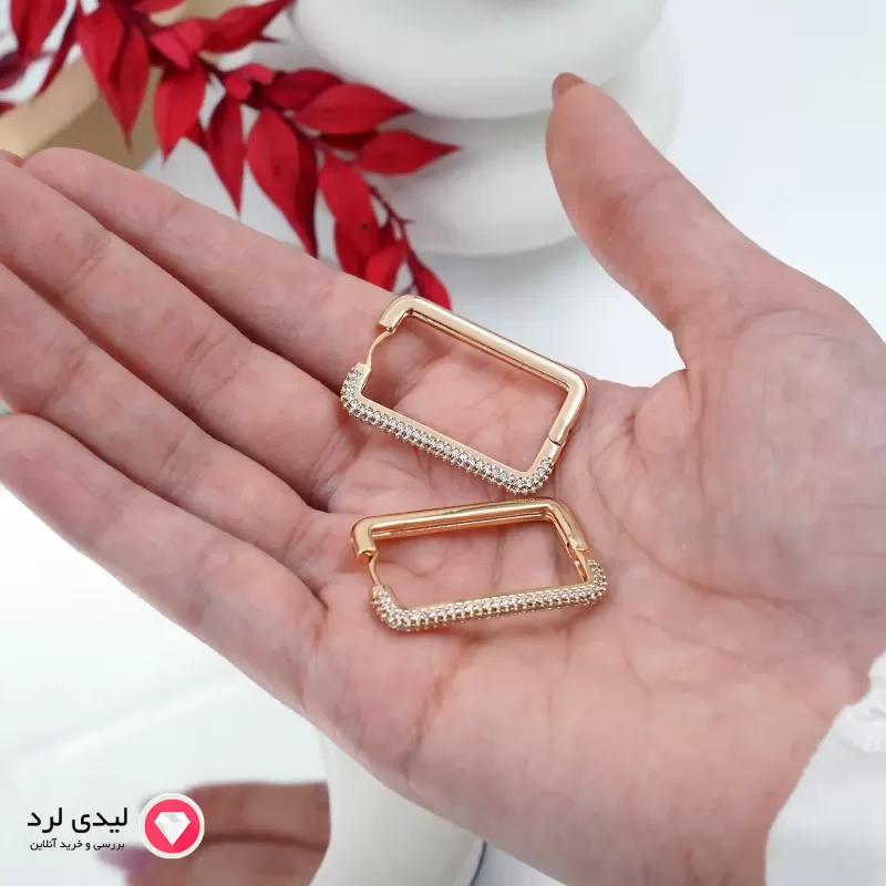 برای بزرگنمایی تصویر دوبار کلیک نمایید گوشواره طرح مستطیلی نیمه نگین دار ژوپینگ کد 26827