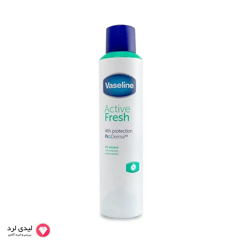 برای بزرگنمایی تصویر دوبار کلیک نمایید اسپری ضد تعریق وازلین مدل active fresh حجم 250 میل