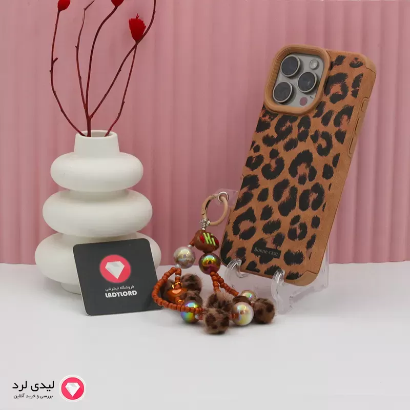 برای بزرگنمایی تصویر دوبار کلیک نمایید قاب گوشی آیفون 16پرومکس مدل پلنگی آویزدار