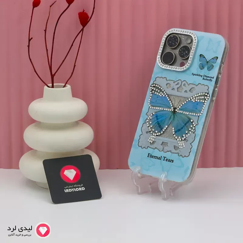 برای بزرگنمایی تصویر دوبار کلیک نمایید قاب گوشی آیفون 16پرومکس مدل پروانه نگین دار