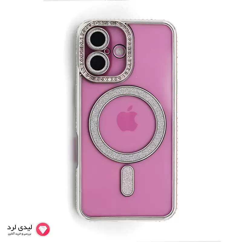 برای بزرگنمایی تصویر دوبار کلیک نمایید قاب گوشی آیفون 16 مدل دور نگین دار طوسی