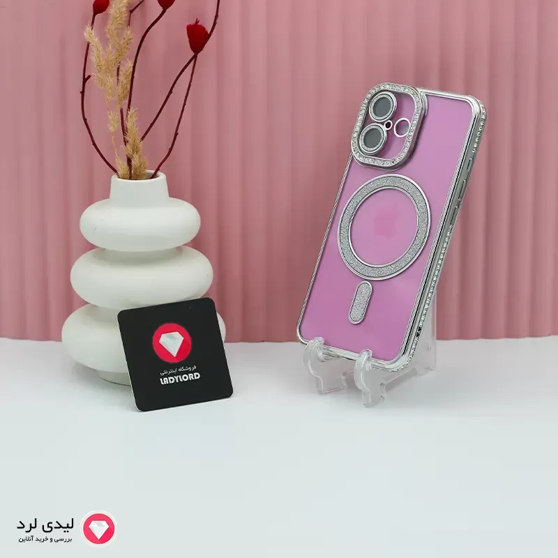 برای بزرگنمایی تصویر دوبار کلیک نمایید قاب گوشی آیفون 16 مدل دور نگین دار طوسی
