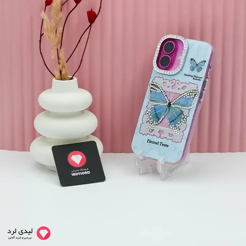 برای بزرگنمایی تصویر دوبار کلیک نمایید قاب گوشی آیفون 16مدل پروانه نگین دار