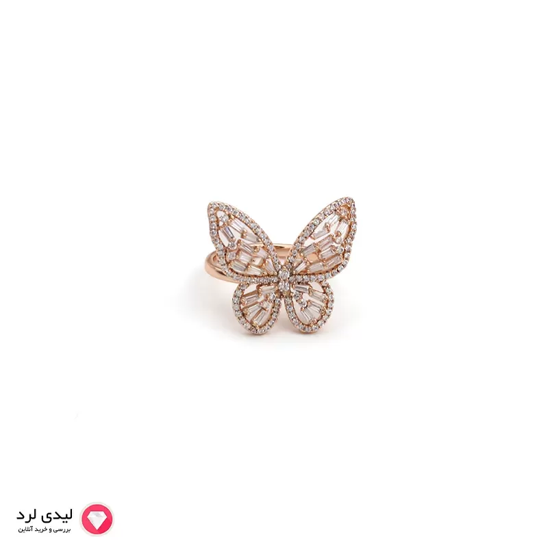 برای بزرگنمایی تصویر دوبار کلیک نمایید انگشتر پروانه ژوپینگ رزگلد کد 1828