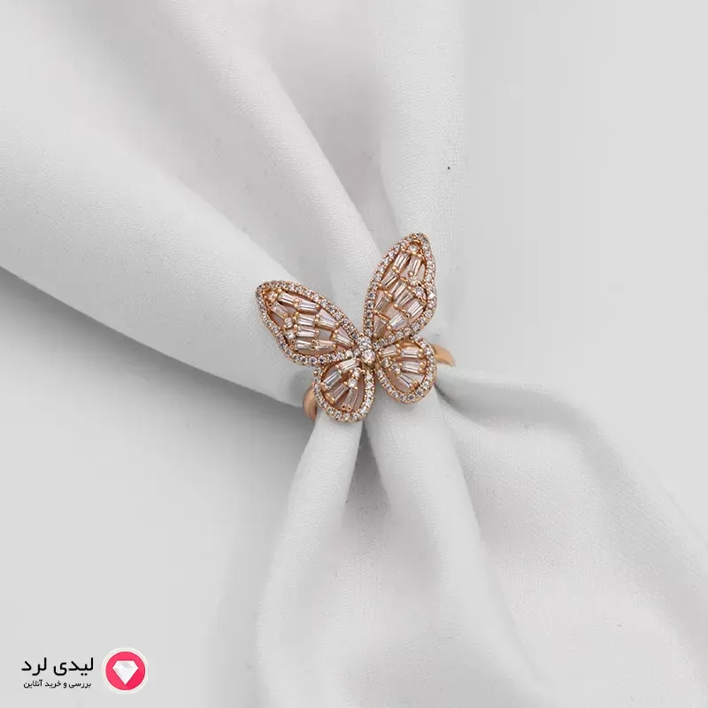 برای بزرگنمایی تصویر دوبار کلیک نمایید انگشتر پروانه ژوپینگ رزگلد کد 1828
