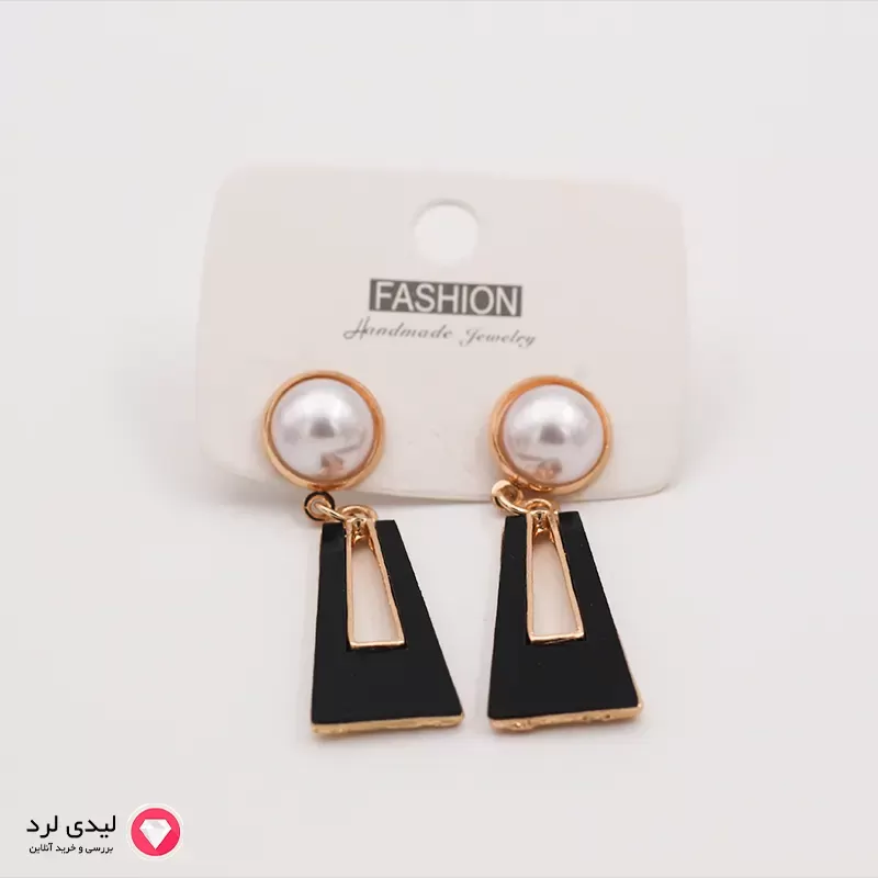 گوشواره مرواریدی مشکی-طلایی