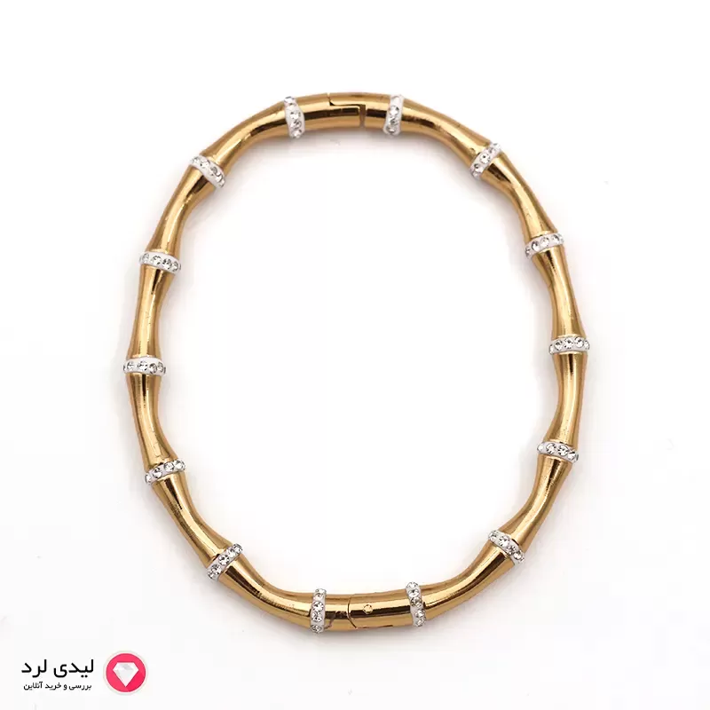 برای بزرگنمایی تصویر دوبار کلیک نمایید بنگل نگین دار طرح بامبو سفید