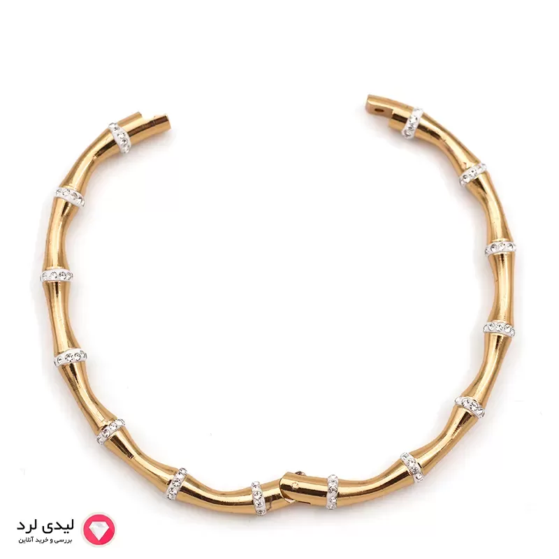 برای بزرگنمایی تصویر دوبار کلیک نمایید بنگل نگین دار طرح بامبو سفید
