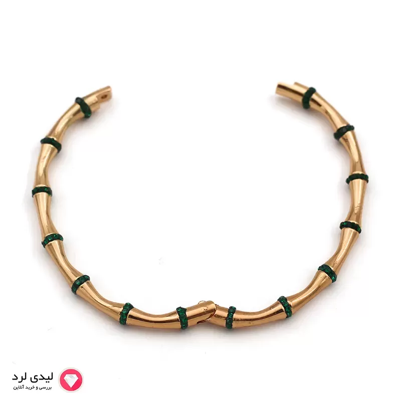 بنگل نگین دار طرح بامبو سبز