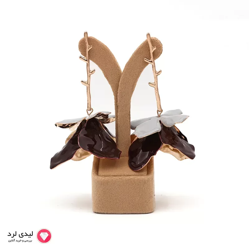 گوشواره آویز گل سه‌بعدی متالیک زرشکی