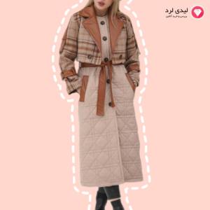 پالتو زنانه بارلی طرح چهار خونه ریز استخوانی جاماکو