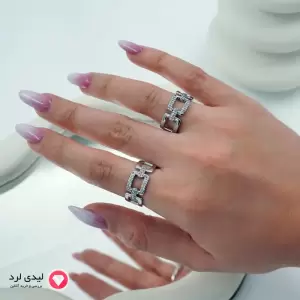 انگشتر ژوپینگ استیل با طراحی هندسی و نگین‌کاری کد 12140