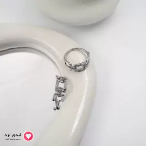 انگشتر ژوپینگ استیل با طراحی هندسی و نگین‌کاری کد 12140