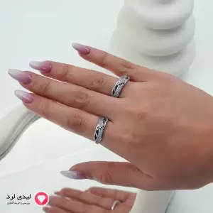 انگشتر ژوپینگ نقره‌ای با طراحی بافته و نگین‌کاری ظریف کد 12630