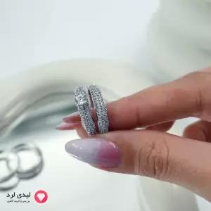 ست دوتایی انگشتر ژوپینگ نقره‌ای با نگین کد 12650