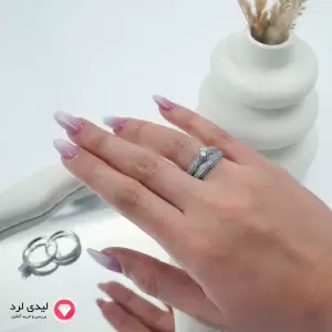 ست دوتایی انگشتر ژوپینگ نقره‌ای با نگین کد 12650
