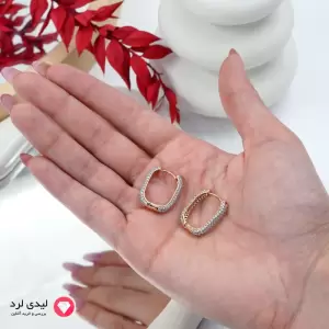 گوشواره ژوپینگ مدل مربعی با نگین‌کاری کد 25346