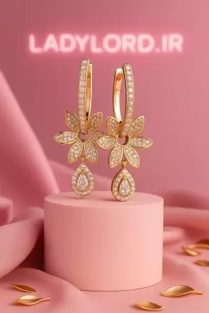 گوشواره طرح گل نرگس نگین دار ژوپینگ کد 26924