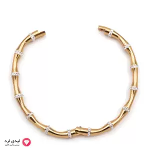 بنگل نگین دار طرح بامبو سفید