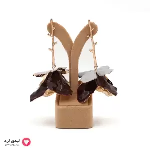 گوشواره آویز گل سه‌بعدی متالیک زرشکی