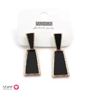 گوشواره آویز هندسی میناکاری مشکی با فریم طلایی